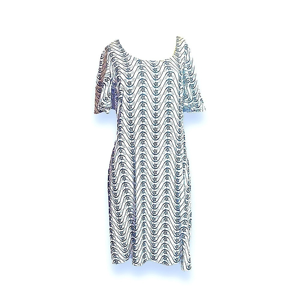 Karl Lagerfeld Dress Short Flutter Sleeve White Navy Embroidery Womens 6